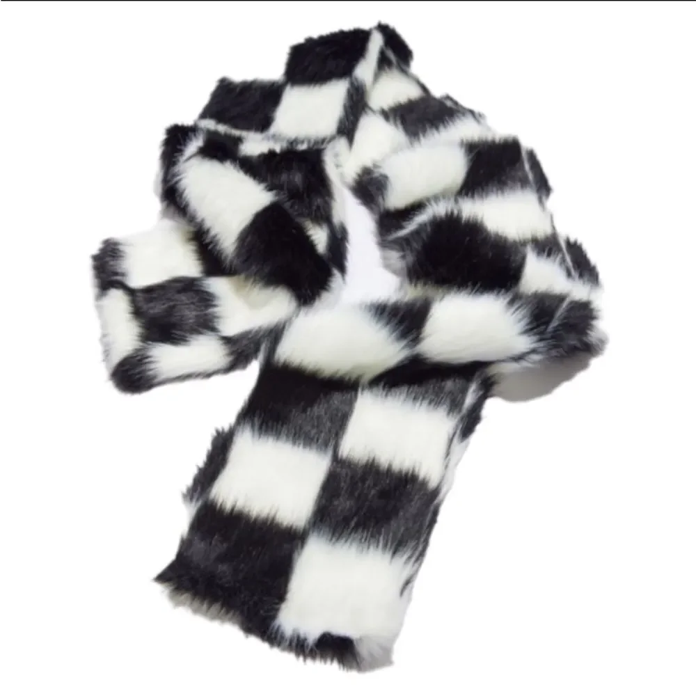 NEW UO Urban Outfitters Ace Long Black White Checked Fur Scarf